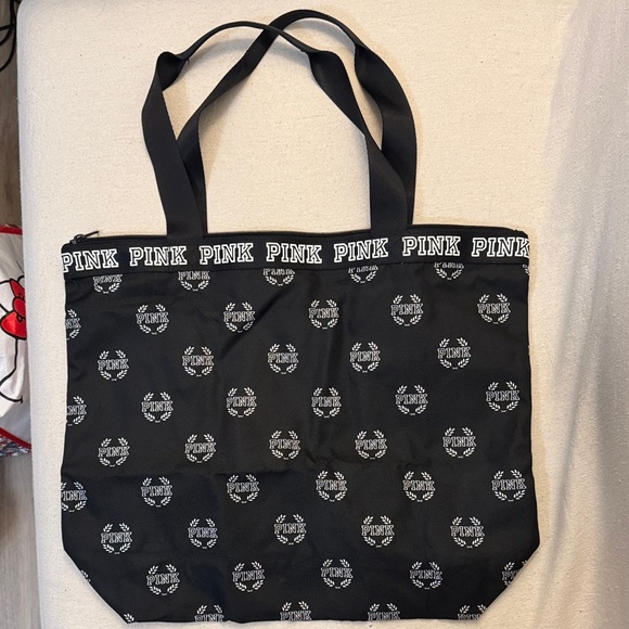 PINK Victoria's Secret Handbags - PINK Victoria's Secret Black Logo Print Tote Bag